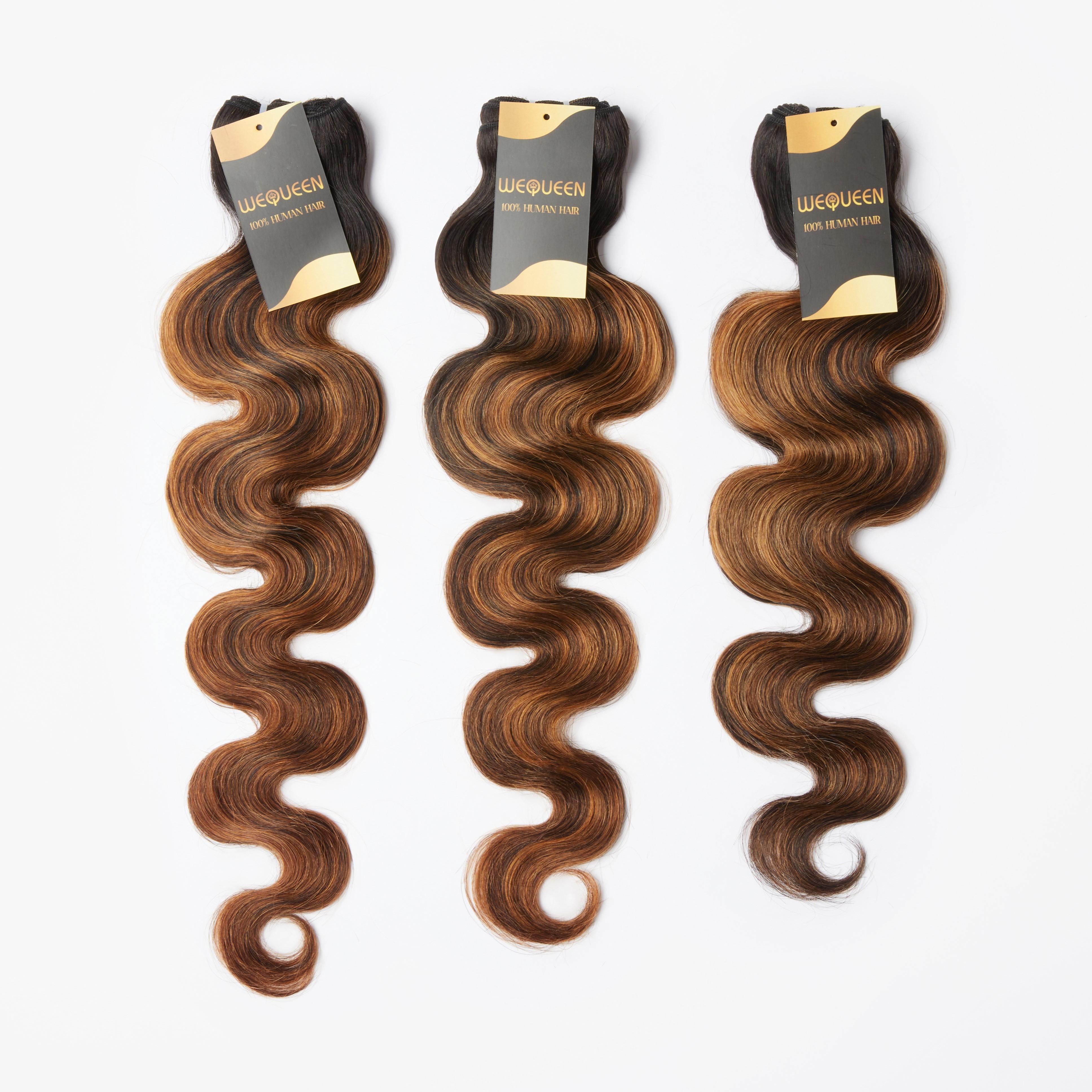 [LIVE-ONLY] Wequeen #FB30 Highlight Hair Bundles Brazilian Colored Human Hair #P4/27 Body Wave Straight Quick Weave Sew in/Glue in Budget Friendly 10A