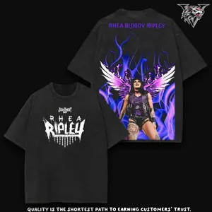 WFU - 2026 - Rhea Ripley WWE , Washed Black T-Shirt Sweatshirt Hoodie, Wrestling Shirt Vintage Acid Wash Gothic Graphic Tee Oversized Unisex Cotton Crewneck Streetwear Man Tropical fan