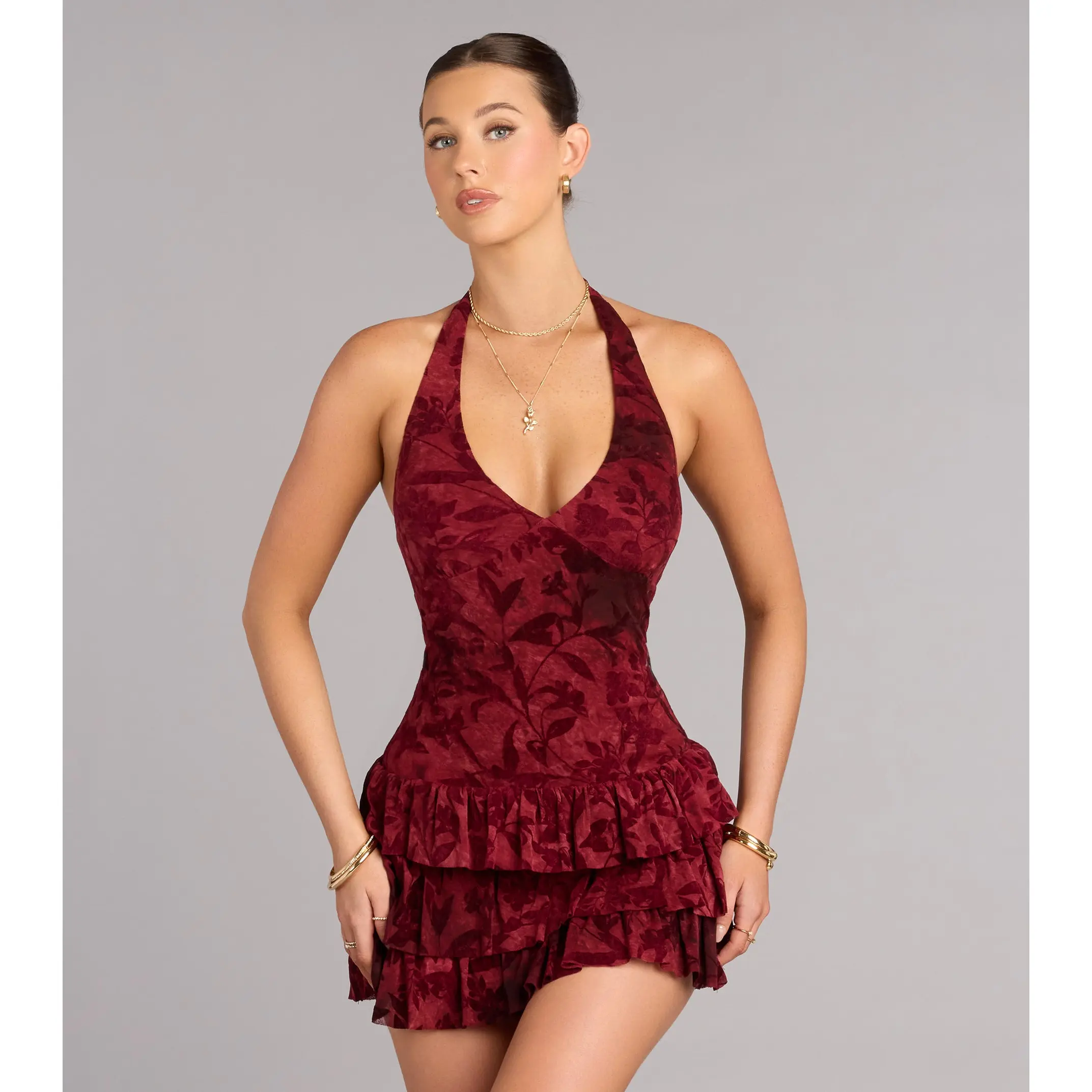 Soft Spotlight Halter Skater Dress