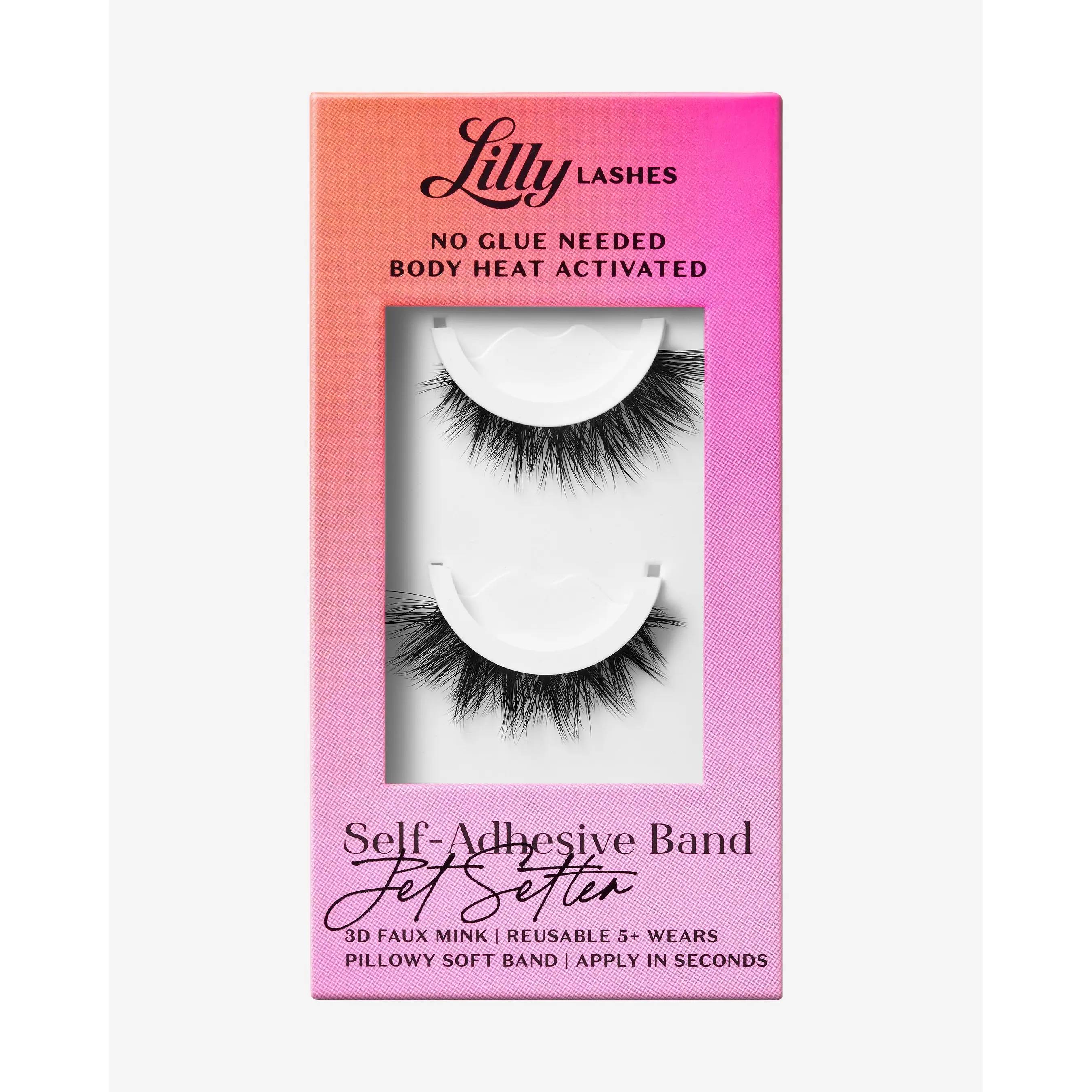 Self-Adhesive Eyelashes JetSetter | Lilly Lashes 3D Faux Mink | No Glue Needed, Body Heat Activated
