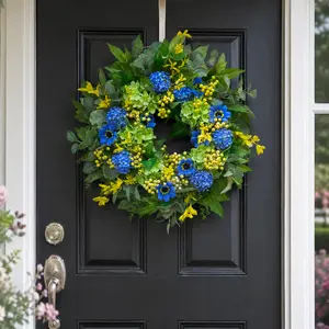WreathQueen 24" Handmade Spring Summer Wreath for Front Door, Artificial Floral Wreath with Peony Hydrangea Lemon & Welcome Sign, UV Resistant Plant Vine Woven Wreath for Indoor Outdoor Wall Window Decor