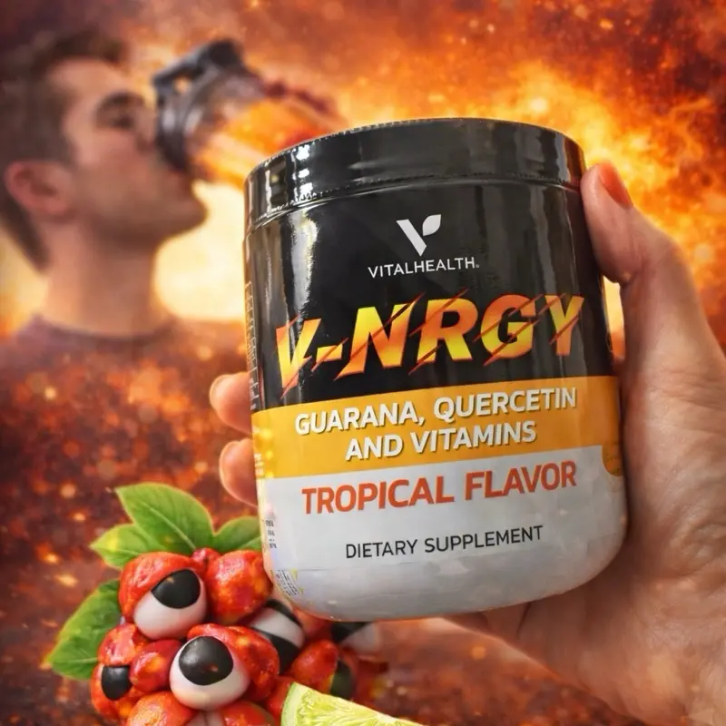 Vital Health V-NRGY Energy Drink Mix – Guarana, Quercetin & Vitamins | Tropical Flavor Dietary Supplement