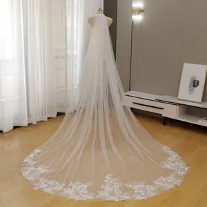 Sheer Tulle Bridal Veil | Romantic Rose & Leaf Embroidery 3D Vintage Floral Lace Trim