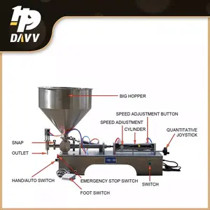 50-500ml Liquid Thick Paste Filling Machine Piston Filler 8 Gal Mixing Hopper