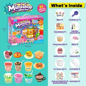 Dilemu DIY Mini Convenience Store Squishy Slime Food Play Set with Storage Trays Drawer Boxes Flat Pouches Stress Relief Sensory Toy Gift for Kids Girls Ages 6+ Decompression Squeeze