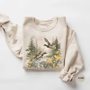 Retro Duck Nature Sweatshirt , 90s Vintage Wildlife Mallard Pullover, Boho Unisex Cabincore Crewneck Cozy Season Rustic Cabin Shirt Gift For Women