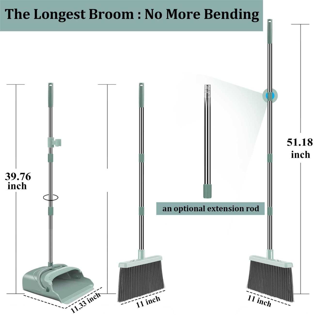PLL Upgraded Broom and Dustpan Set, Large Size and Stiff Broom Dust pan with Long Handle, Upright,Ideal for Indoor Outdoor Garage Kitchen