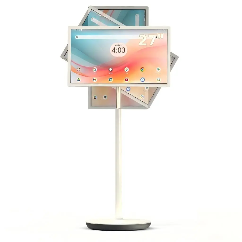 32-Inch FHD Touch-Screen Smart Portable TV (2026 New Style) - Wireless Rollable, Adjustable Stand, 8GB RAM, 128GB Storage, 6-8h Built-In Battery, Android 13, Full Swivel Rotatable, Remote Control (Grey), Wireless Share for Home & Outdoor Entertainment