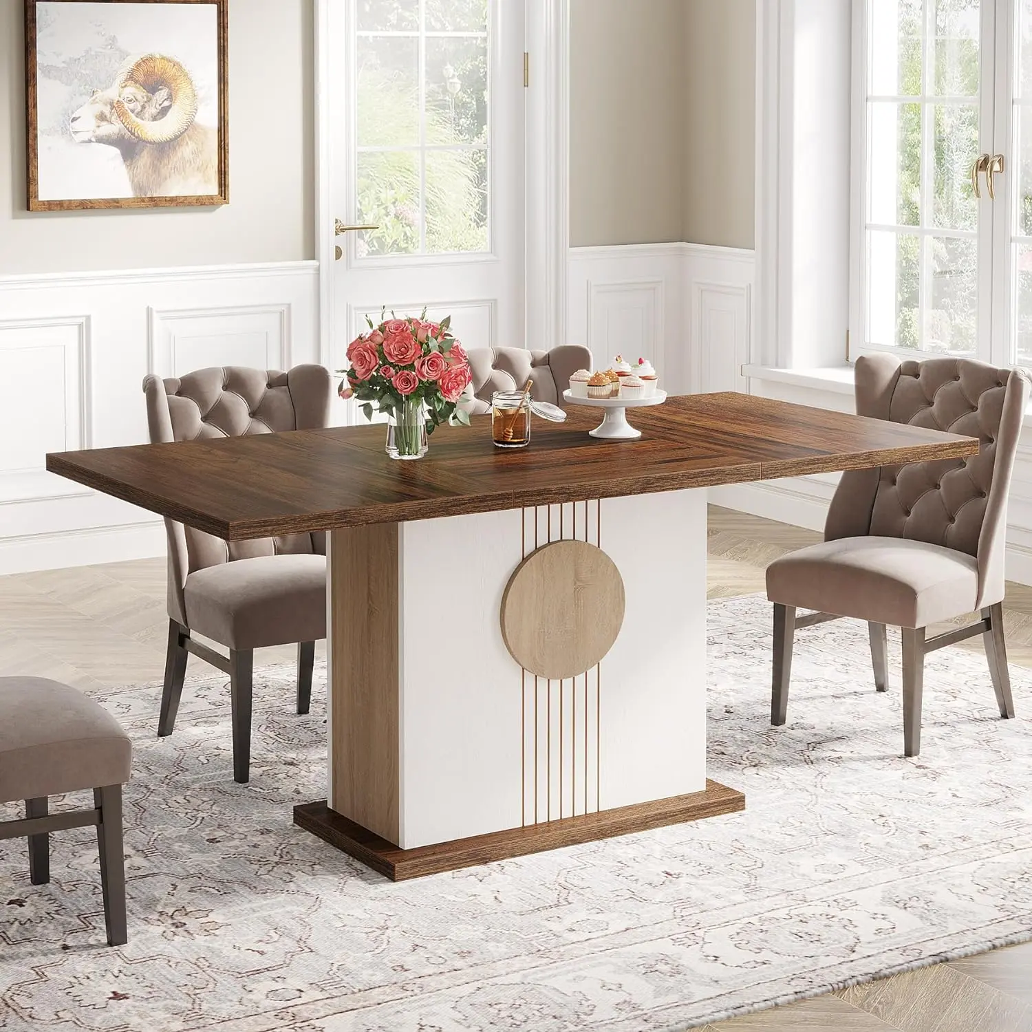 Tribesigns 55" Rectangular Dining Table for 4 to 6 People, Farmhouse Wood Dinner Table for Kitchen, Dining Room (Chair Not Included) Modern Furniture