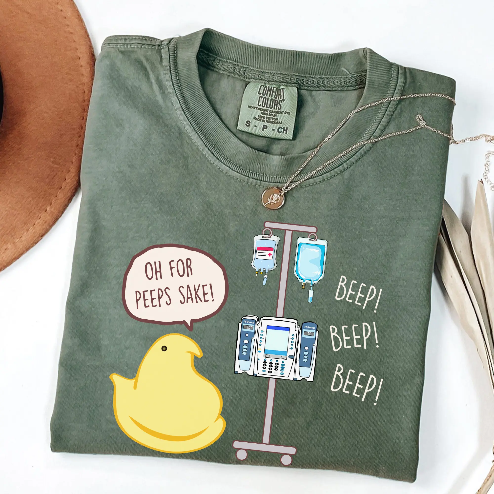 Comfort Colors Funny Nurse Easter T-Shirt, Peep Nursing Easter Shirt, IV Pump Tshirt, Med Surg ICU Peds Picu Nurse Spring Tee, Comfort Colors Shirt