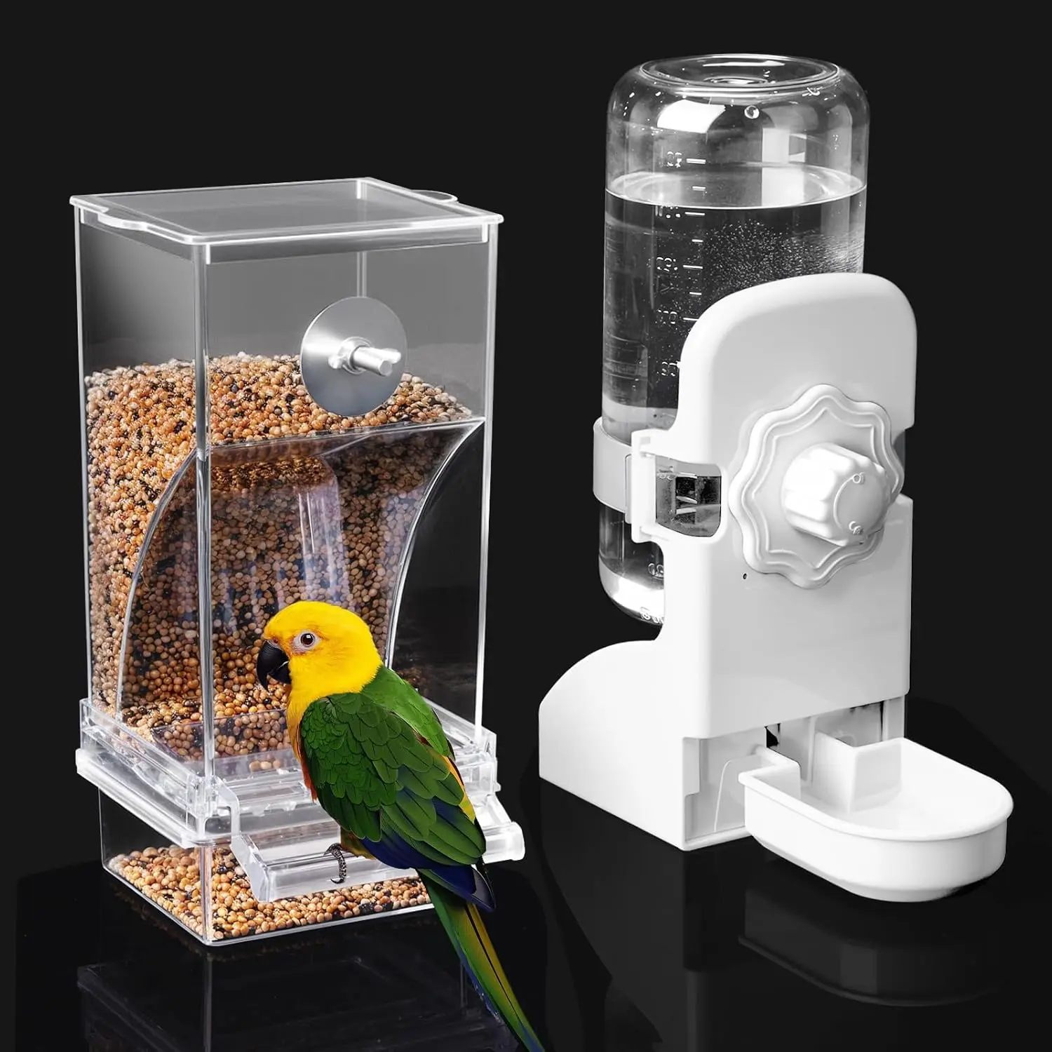 2Pcs No Mess Bird Feeder Water Dispenser Set, Parakeet Cage Accessories, Bird Feeder and Waterers in Cage for Cockatiels, Finches, Lovebirds, Budgies, Canaries