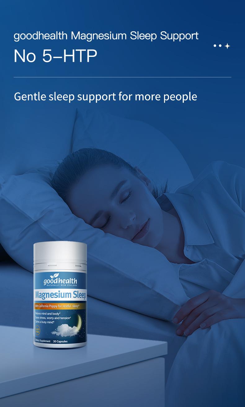 Goodhealth Magnesium Sleep Support - California Poppy & Passionflower & Ashwagandha - Triple Magnesium Complex - Herbal Formula for Stress Relief & Deep Sleep - Energy & Overall Fitness Healthcare - Vitamins -GMP, NZ Made - 30 Capsules - Supplement Edible