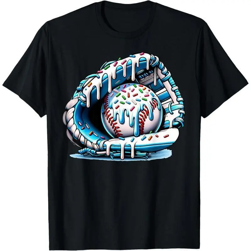 Men's Cotton Casual Classic Short-Sleeve Top - Relaxed Fit, Fitted Option, Breathable, Comfy, Baseball Drip, Ice Cream Sprinkles, Baseball Glove Print, Adult Size Tshirt, Shortsleeve, Fabric, Menswear, Soft, Round Neck, T-Shirt, Tee, Reinforced Stitching,