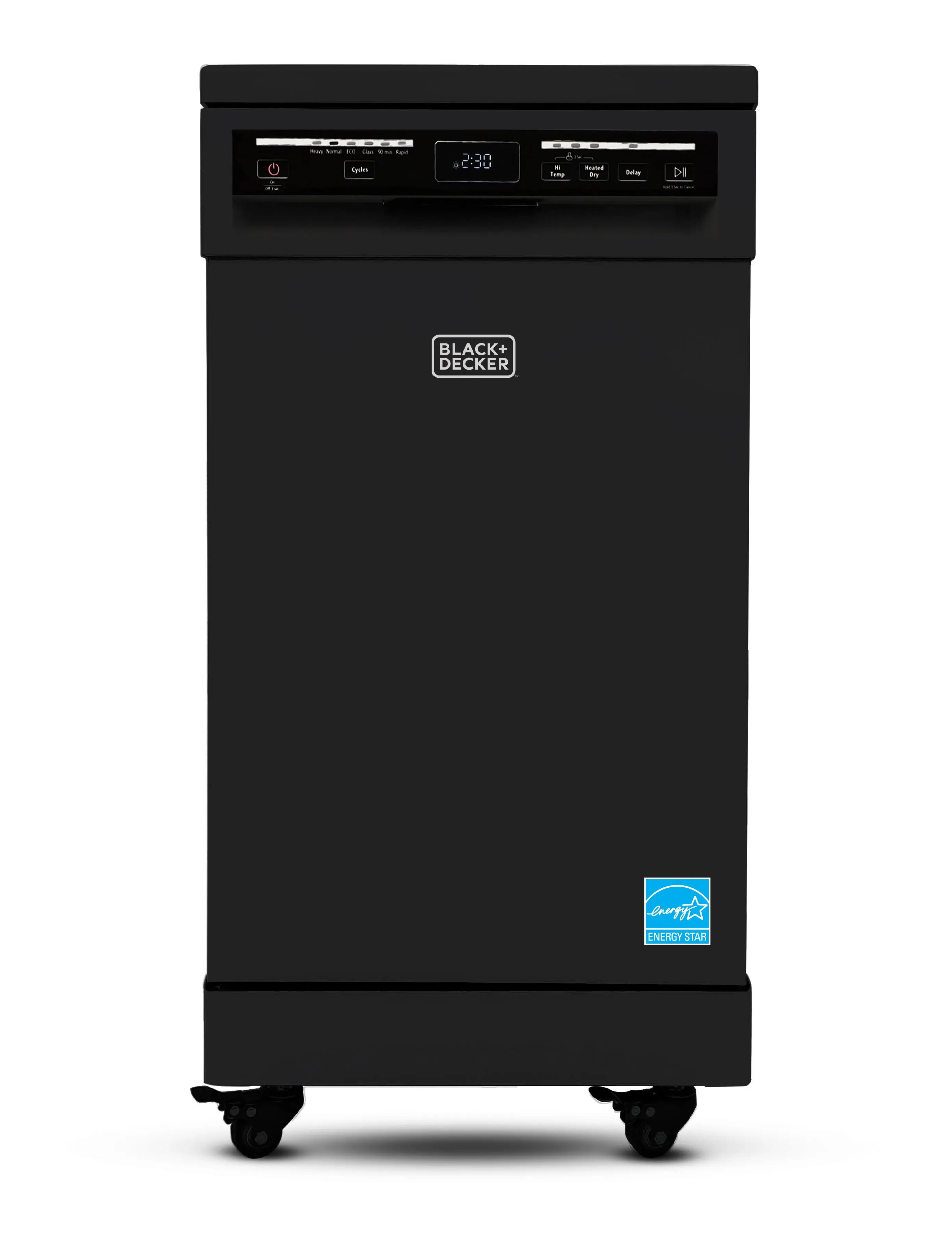BLACK+DECKER 18-Inch Energy Efficient Mobile Dishwasher (BPD8B, Black) - 8-Place Setting, Mobile Design, 6 Wash Programs, Quick Wash, Timer Delay, LED Display, Stainless Steel Tub, ENERGY STAR Certified, Portable