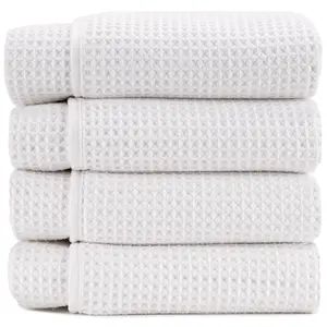AURA by S&T INC. Waffle Bath Towels, Extra Large, Absorbent Microfiber for Home, Yoga, and Gym, Waffle Weave, 30 Inches x 60 Inches, 420gsm, 4 Pack, White