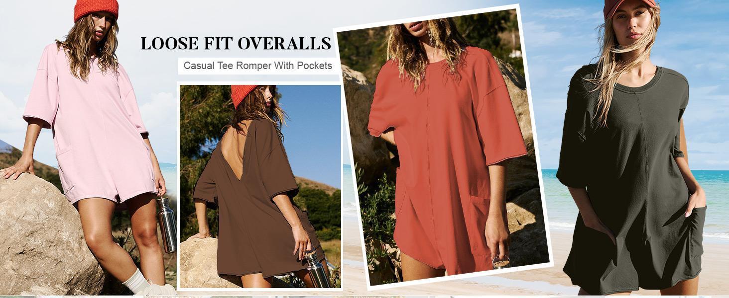 Imily Bela Comfort Baggy Tee Rompers for Women Summer Lady Athletic Oversize Romper Short Sleeve Jumpsuit Basic can be Worn on Both Sides Onesie with Pockets Casual Womenswear Overalls Imily Bela Comfort Baggy Tee Rompers for Women Summer Lady Athletic Oversize Romper Short Sleeve Jumpsuit Basic can be Worn on Both Sides Onesie with Pockets Casual Womenswear Overalls