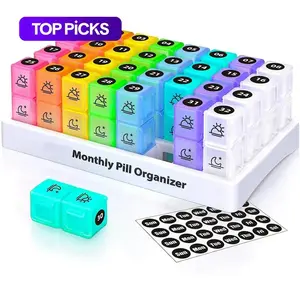 Monthly Pill Organizer Storage, 1 Set Twice-a-Day Pill Box with Stickers, AM/PM Design, Holds Vitamins & Supplements, Medicine Organizer for Home Organization