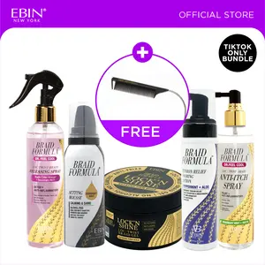EBIN Braid Formula Lock'n Shine+Braid Formula Setting Mousse(Rosemary Mint)+Dr. Feel Cool Anti-itch Spray(Rosemary Mint)+Tension Relief Foaming Lotion(Peppermint+Aloe)+Braid Formula Releasing Spray(Rosemary Mint)Bundle with FREE Pintail Curved Carbon Comb