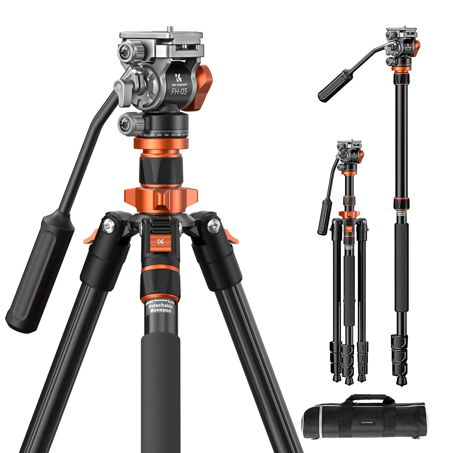 【K&F CONCEPT】 inch/211cm Camera Video Tripod for DSLR Compact Aluminum Tripod with Fluid Head and 5KG Load for Travel and Work K234A7+FH-03