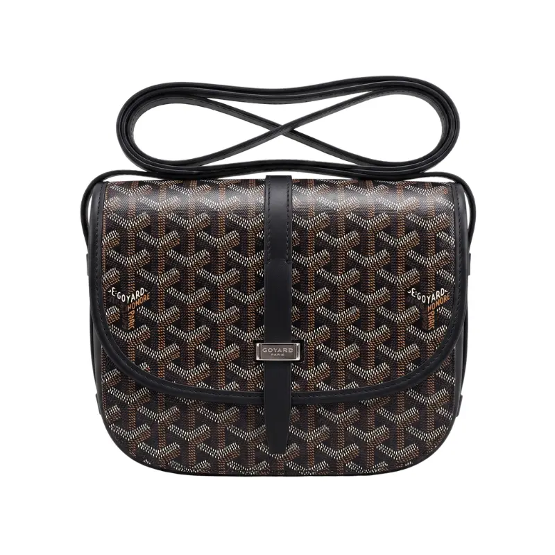 Women's Goyard Belvedere PM Crossbody Bag - Lightweight Saddle-Style Goyardine Canvas & Leather, Casual Adjustable Everyday Herringbone Companion, One Size, Metal Loop, Slip Pocket