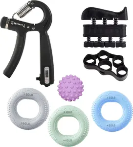 7 PCS Grip Strength Trainer Kit, Hand Gripper Strengthener, Forearm Strengthener, Finger Strengthener, Finger Exerciser, Massage ball, Forearm Workout Ring for Muscle Building and Injury Recover