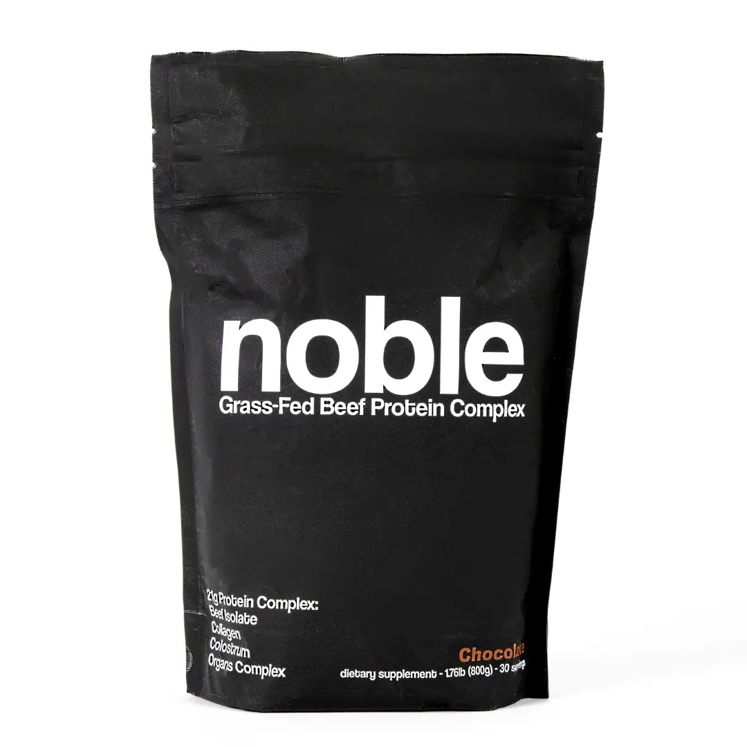 Noble All-in-One Chocolate Protein Powder, 21g Grass-Fed Beef Protein & Collagen, Colostrum & Organ Blend, Whey-Free, Seed Oil-Free, Zero-Carb, 30 Servings (1.76lbs)