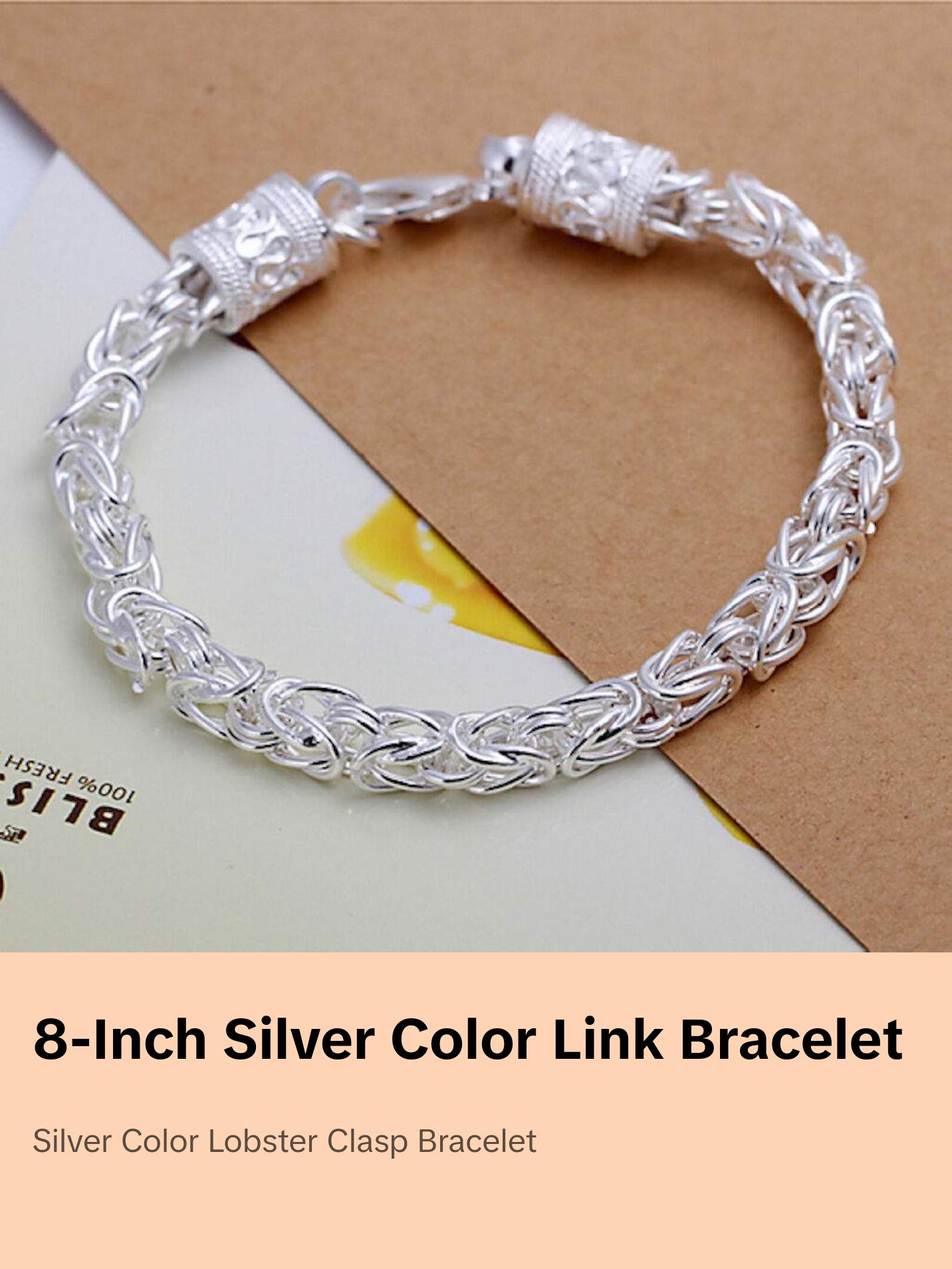 Unisex Sterling Silver Plated Link Chain 8 Inches Lobster Bracelet L59