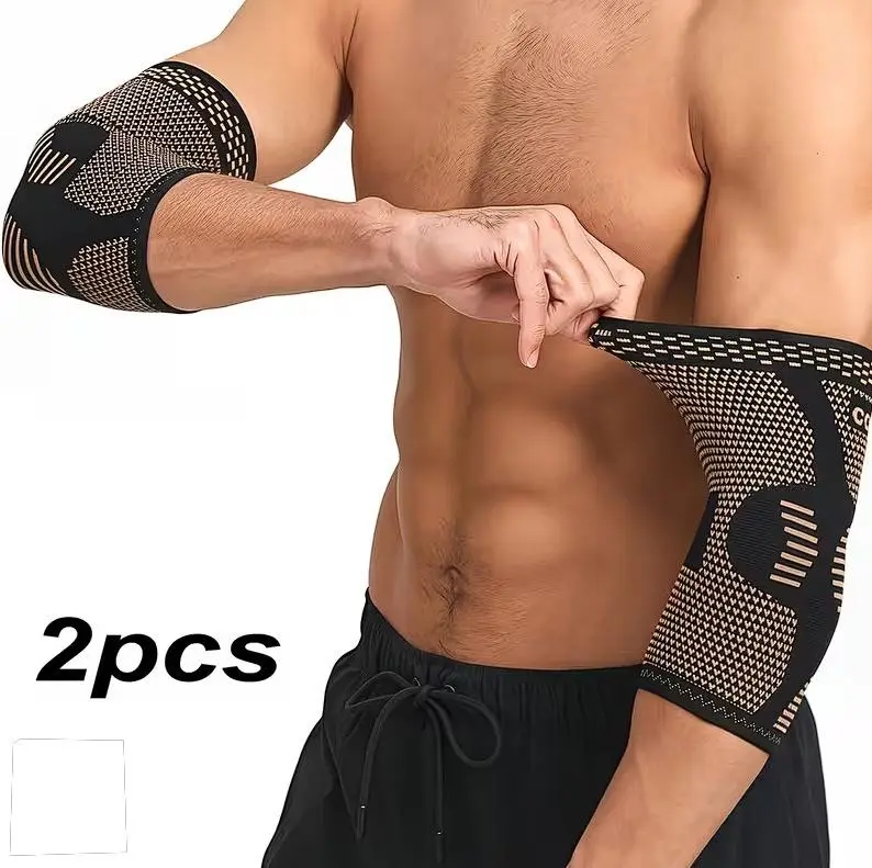 2-Pack Copper Infused Elbow Sleeves | Compression Support Brace for Tennis Elbow, Golfer's Elbow & Arthritis Pain | Arm Sleeve for Weight Lifting, Workout, Fitness | Men & Women