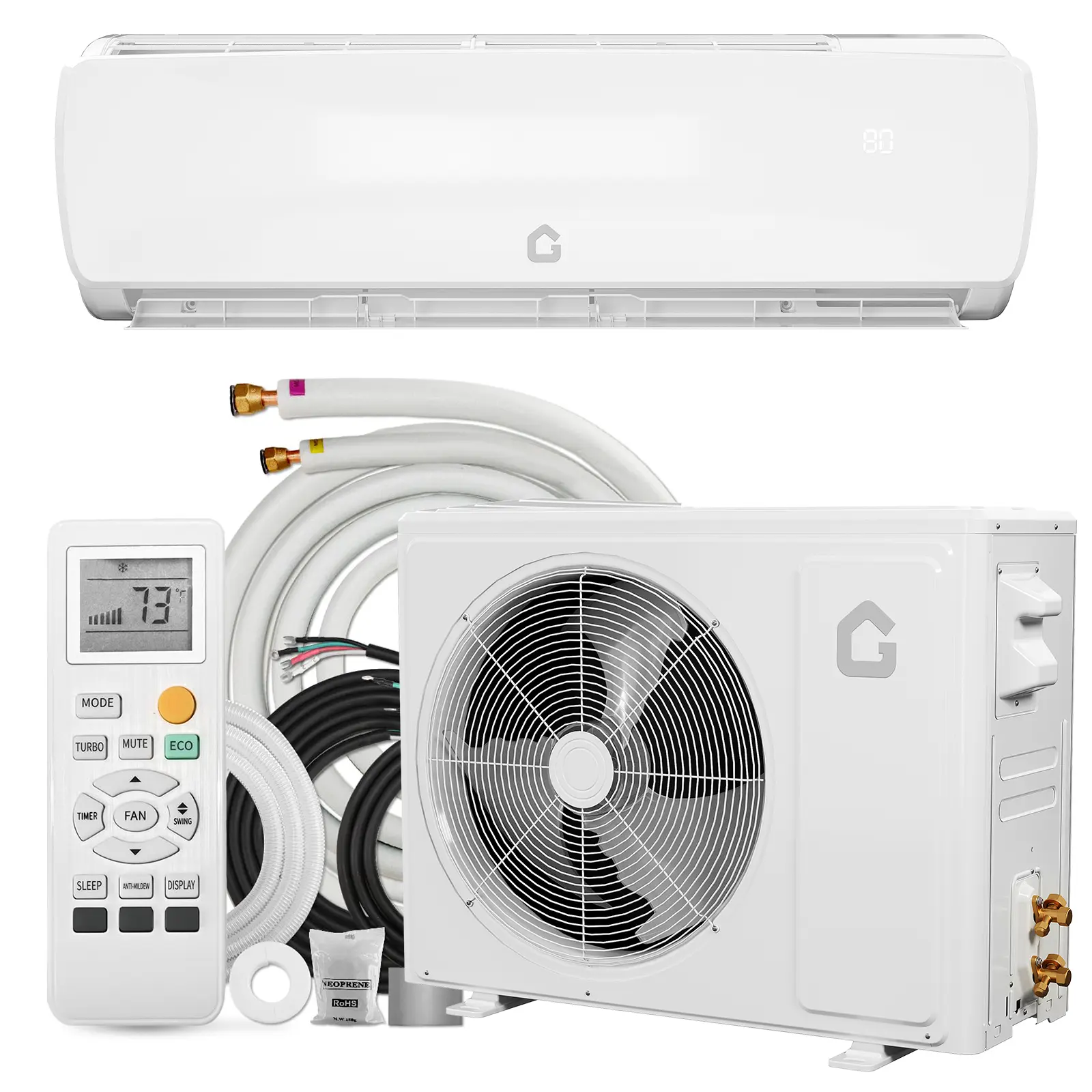 High-Efficiency 12000 BTU Ductless Mini Split Wall-Mounted Air Conditioner & Heater – 19 SEER2 Inverter, Cools & Heats Rooms Up to 750 Sq. Ft, Quiet Operation, Pre-Charged, Installation Kit & Remote Included