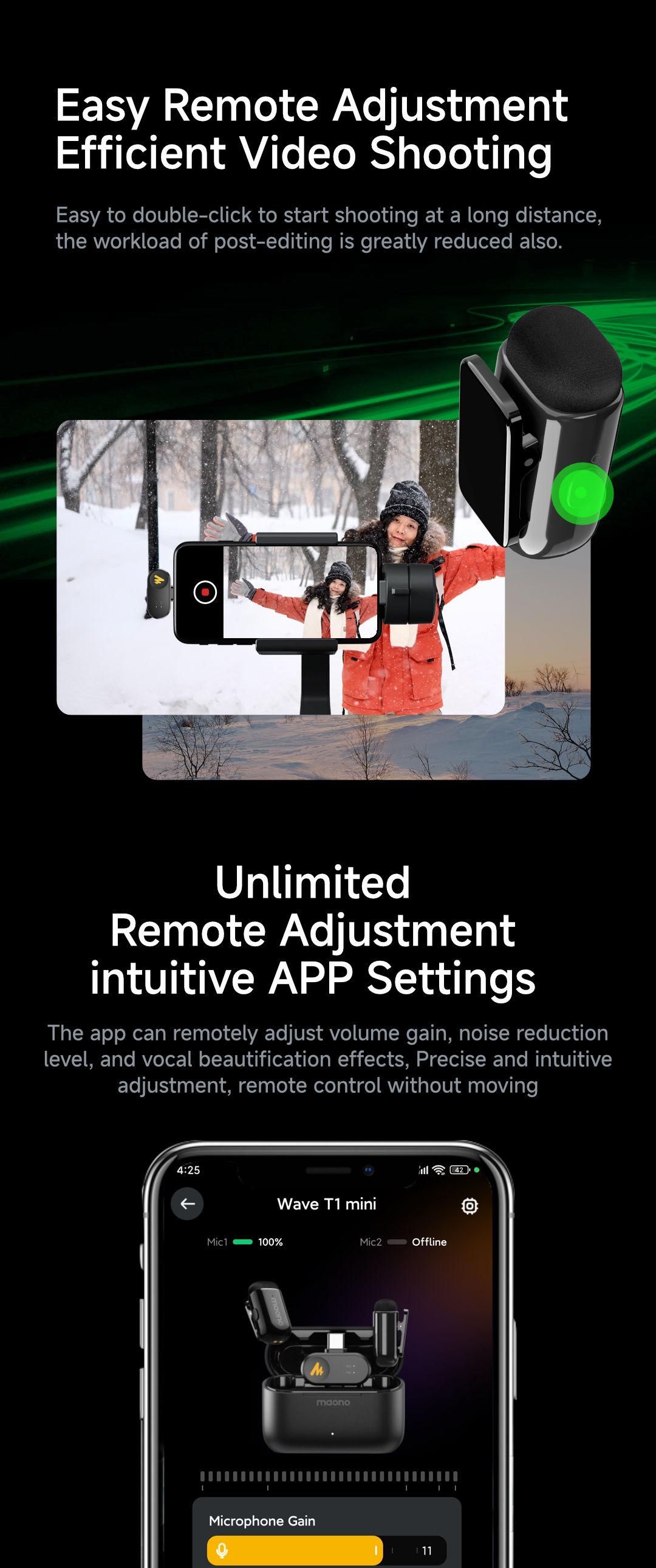 T1 MINI Wireless Lavalier Microphone Adapter for iPhone,  Android smartphones of Lightning and Type-C, 3.5mm Camera, perfect for TikTok, YouTube, Video Vlogging, Audio Recording, interviewing