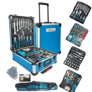 Rolling Tool Kit, Aluminum Trolley Case Tool Set Silver, House Repair Kit Set, Household Hand Tool Set, with Tool Belt,Gift on Father's Day (Silver)