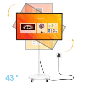 MWE Portable TV on Wheels Smart Whiteboard LCD Touchscreen Display Rotatable Android OS for Presentations & Interactive Teaching