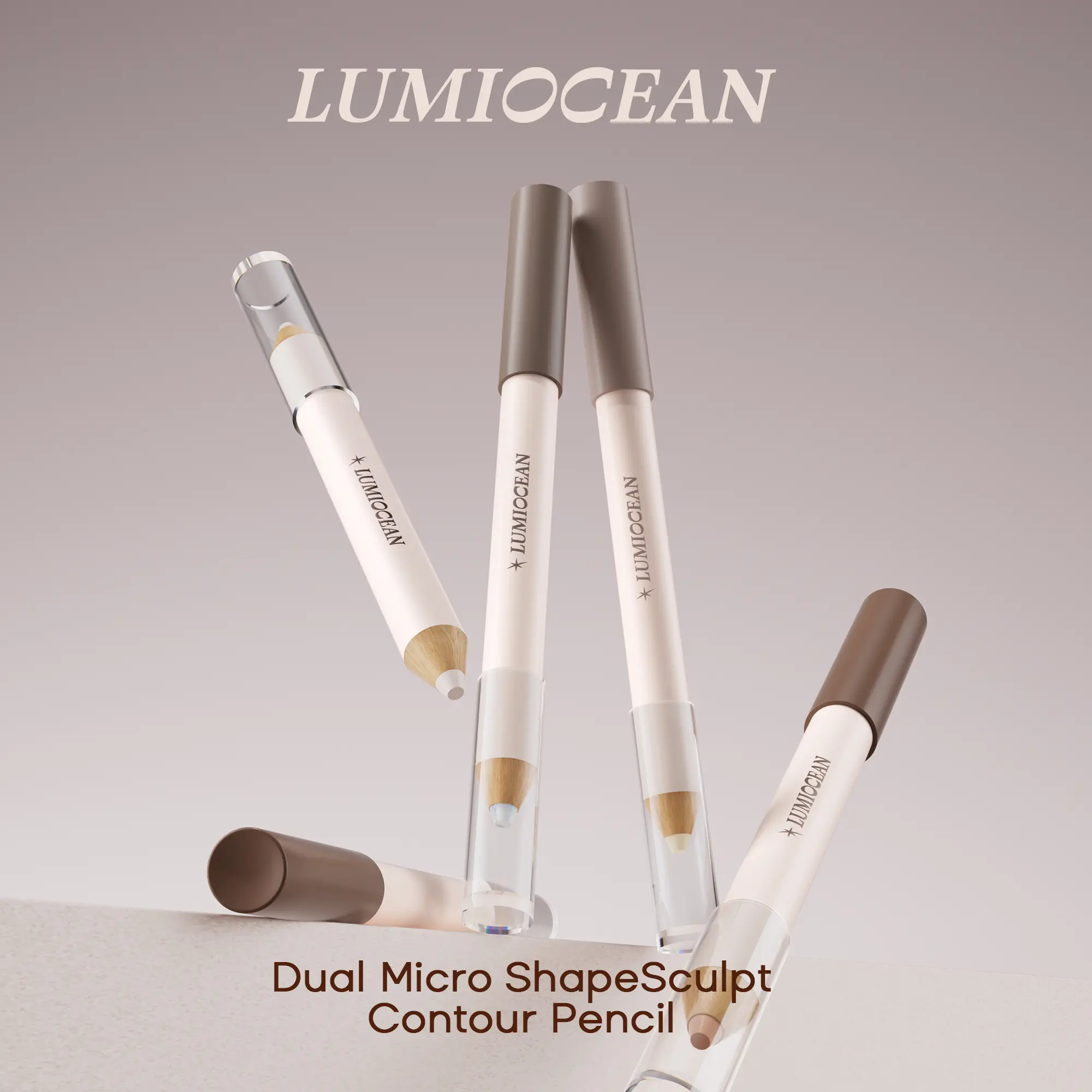 LUMIOCEAN 2-in-1 Contour & Highlight Makeup Pencil, Creamy Long-Lasting Formula with Camellia Oil, Assorted Highlighters for Peach, Bronze & Medium Deep Tones, Assorted Shades Highlighters & Luminizers, Wafer Cookies/Marshmallow, All Skin Types, Blend, De