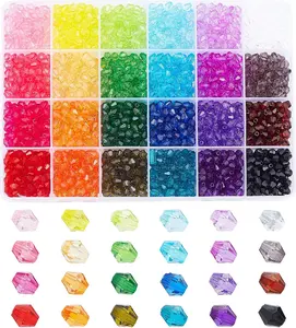 2160 pcs 6mm Crystal Beads Bicone Bracelet Bead Faceted Acrylic Beads twenty four Colors Rainbow Loose Craft Bead for Friendship Bracelet Necklace Earring Jewelry Making Flower Bag Decoration