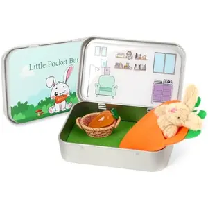 Little Pocket Bunny, Easter Basket Stuffer, Easter Gifts for Kids, DIY Pet Bunny Adoption, Easter Baskets,Cute Rabbit in Tin Box, Travel Buddy
