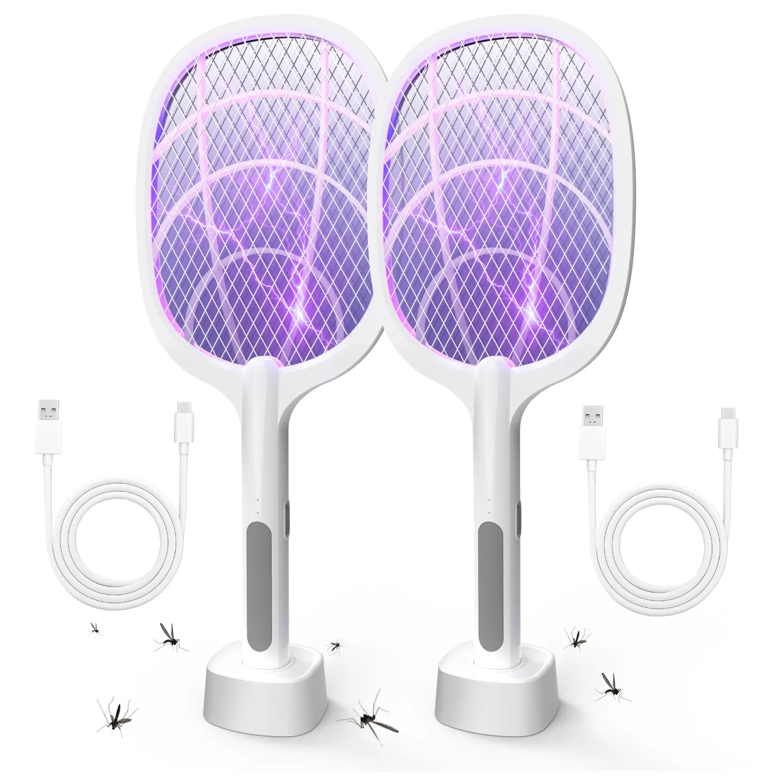 Handheld Rechargeable Electric Fly Swatter Insect Killer - 1200mAh Battery, USB-C Charging, Purple Light, Triple-Layer Safety Net, Eco-Friendly, Portable & Easy to Clean, Efficient Indoor Solution, Targets Gnats, Ideal for Indoor & Outdoor Use