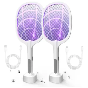 Rechargeable Electric Fly Swatter,Bug Zapper Racket with 1200mAh Battery, USB-C Charging,Mosquito Killer with Purple Light,Triple-Layer Safety Net, Ideal for Indoor&Outdoor Use