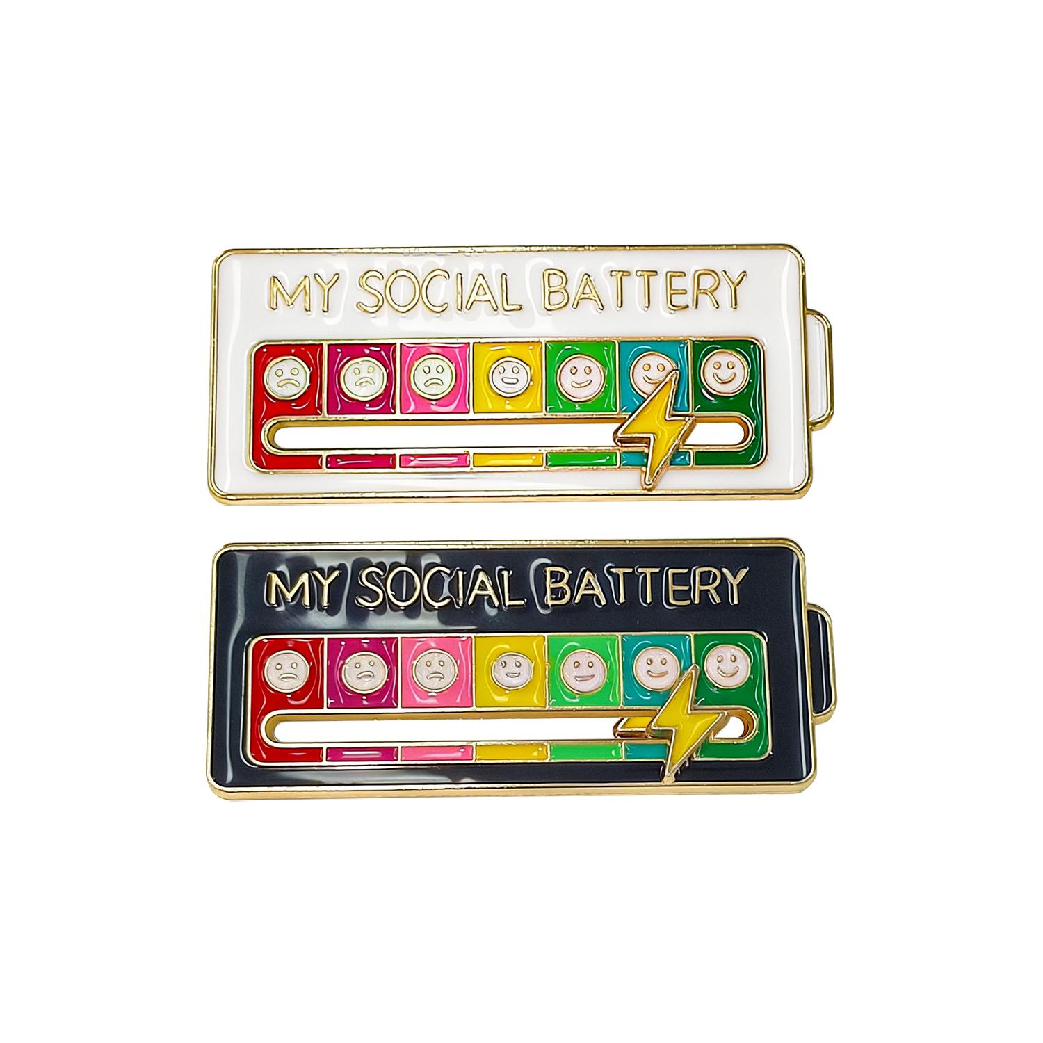 2 Pack Social Battery Slider Pin - Interactive Mood Pin for Introverts, Funny Social Battery Creative Badge for Jackets & Backpacks - Novelty Accessories & Cute Gifts for Friends, Her