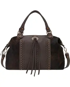 American West Women's Chocolate Cow Town  Convertible Zip Top Satchel - 4138227