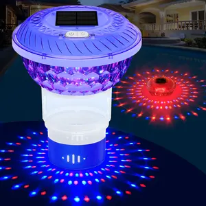 Solar Chlorine Floater with Colorful Light Show, Button Control Pool Chlorines Floaters, Chlorine Floater with Adjustable Release, Easy Opening Floating chlorines Dispenser for Pool, Hot Tub outdoorfun