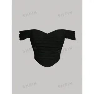 Off Shoulder Fish Bone Decoration Ruched Waist White Corset Structure Crop Top Fabric Fit fashion casual Can be used with raincoat