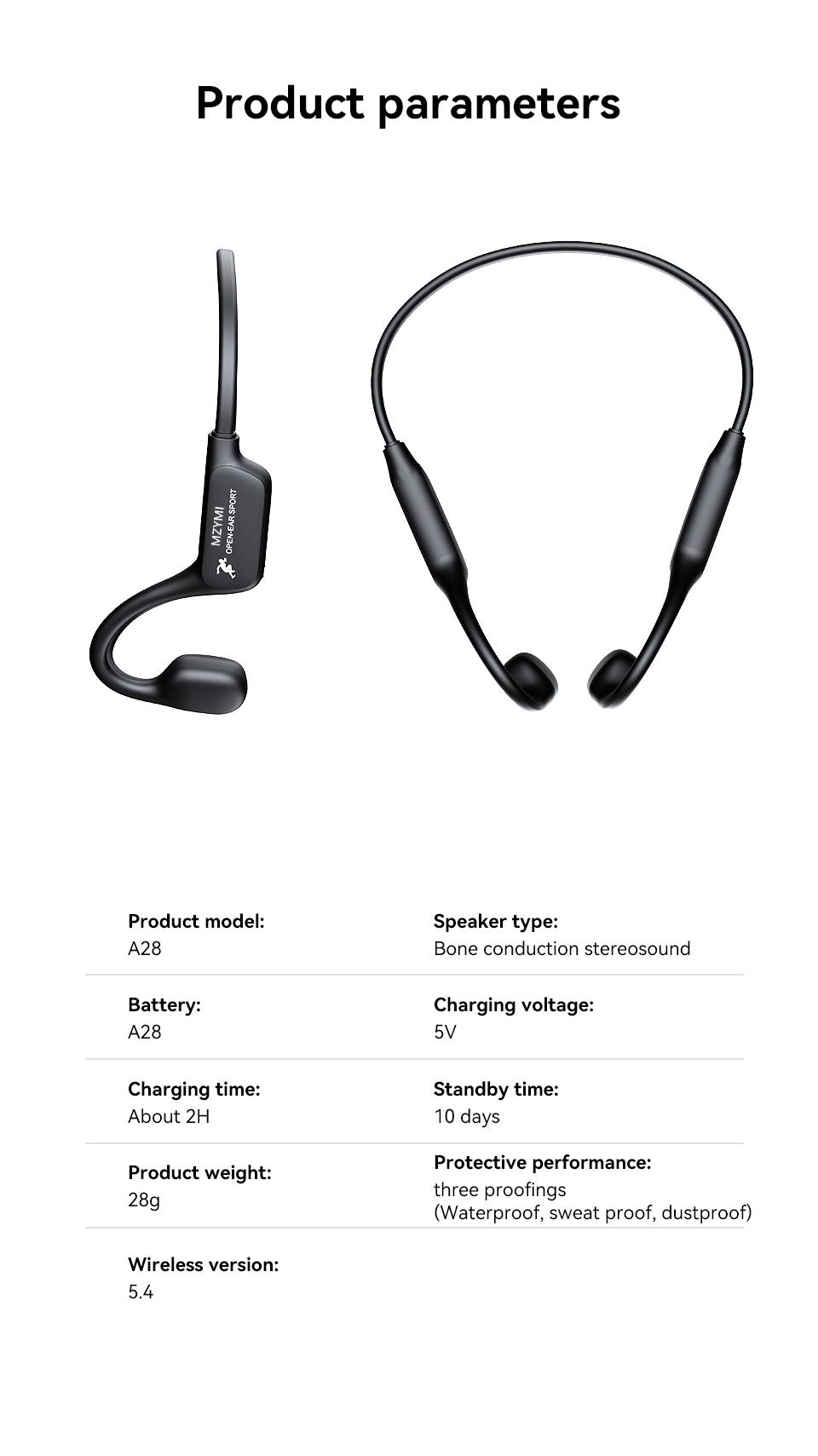 MZYMI i18pro Bone Conduction Earphones IPX6 Waterproof Open Ear Wireless Bluetooth Headphones with Mic 240mAh Battery Fast Charging Sports Earbuds #TikTokShopBlackFriday
