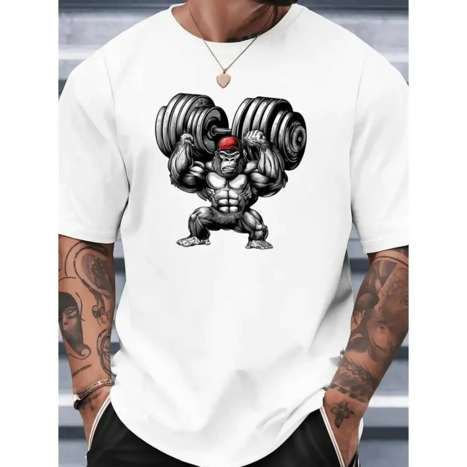 Men's Quick Dry Breathable Gym T Shirt with Barbell Lift Graphic Lightweight Moisture Wicking Workout Tee for Bodybuilding Casual Summer Athletic Wear