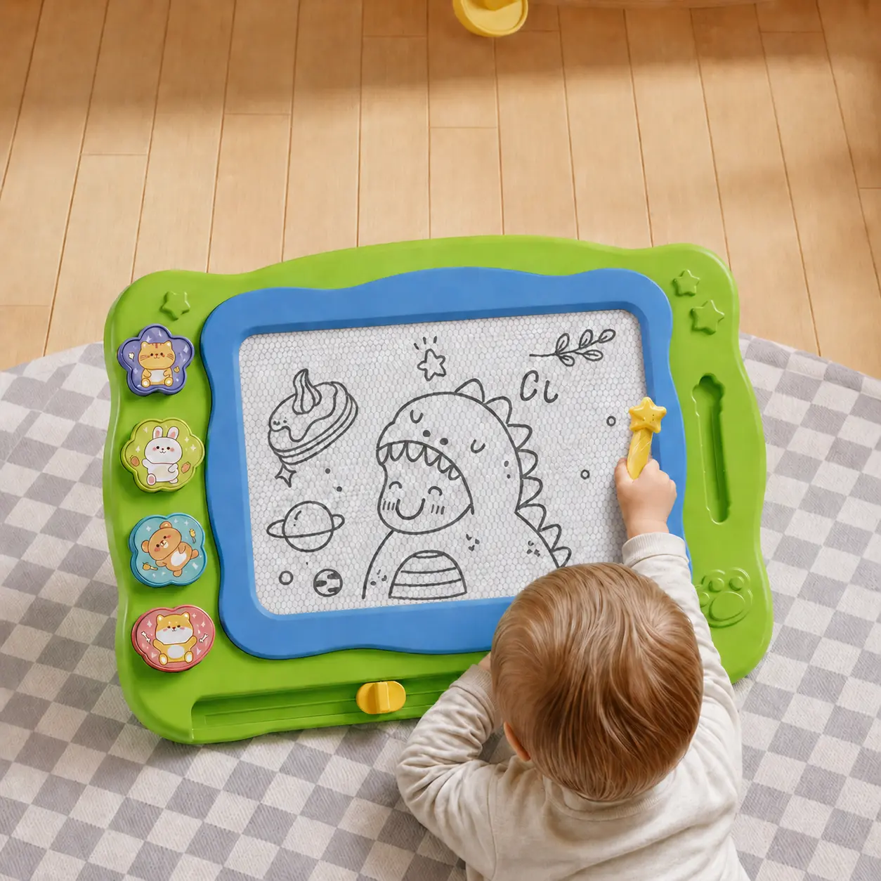 Unisex Magnetic Reusable Writing/Drawing Board for Children Aged 3 and Up, Toddler-Friendly, No Battery Needed, Includes Stamps & Drawing Pens, Lightweight & Portable, Early Education Creative Learning Toy, Lightweight And Portable