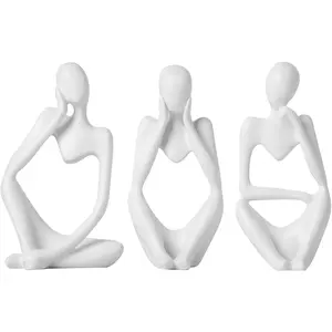 3pcs Decor White Thinker Statue Abstract Art Sculpture，Resin Collectible Figurines for Home Living Room Office Shelf Decoration