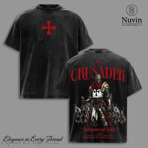 Crusader Defender of Faith, Knight Vintage Washed Oversized T-Shirt, Sweatshirt, Hoodie 2 Timothy 1:7 Scripture Knight Graphic Tee, Heavy Cotton Medieval Christian Streetwear Top, Unisex Dark Gothic Warrior Shirt