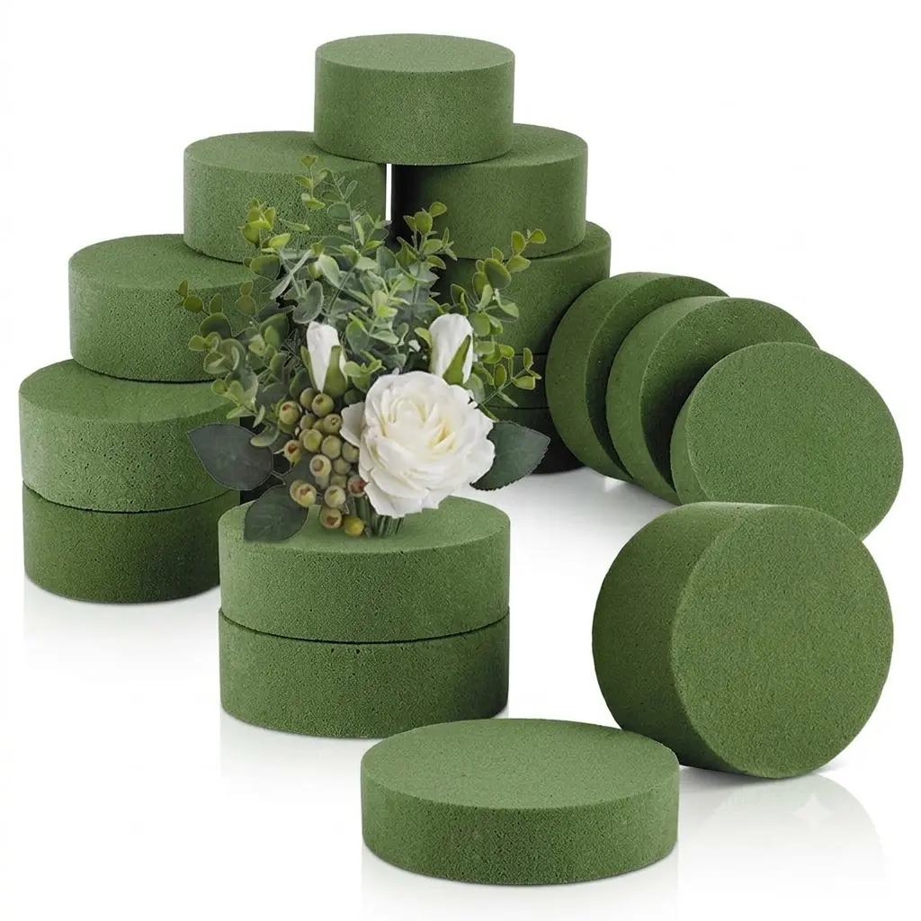 15-Piece Round Shape Water Absorbent Floral Foam Bricks, Dual-Use Wet & Dry Florist Blocks, Firm Base for Fresh Flowers & Artificial Flower DIY Arrangements