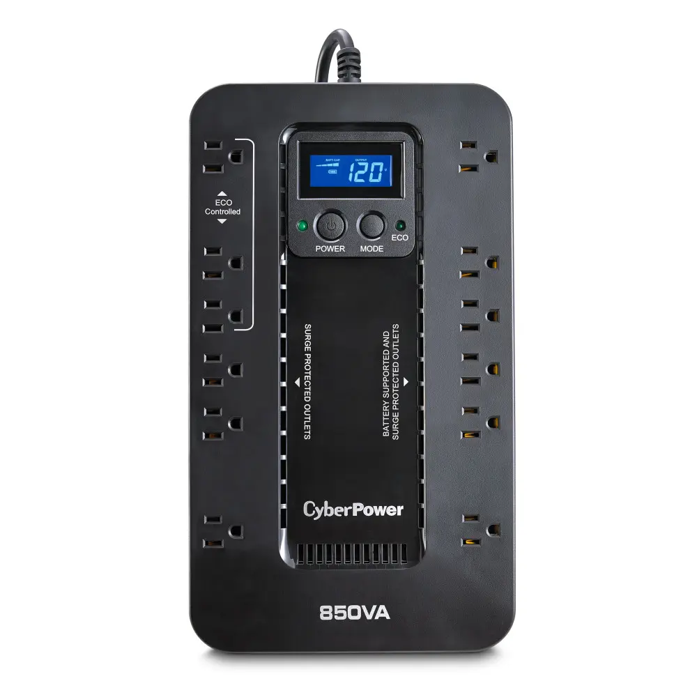 CyberPower EC850LCD Ecologic UPS Battery Backup and Surge Protector, 850VA/510W, 12 Outlets, ECO Mode, Compact, UL Certified