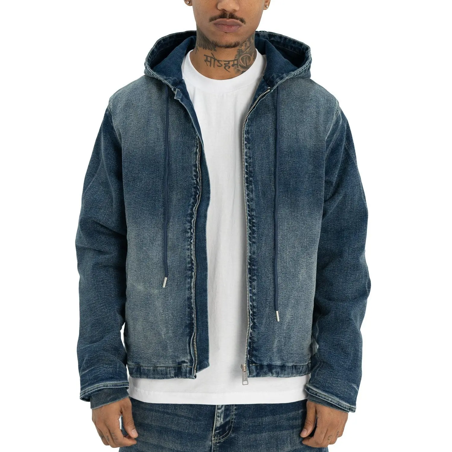 Pro Club Men's Heavyweight Cotton-Spandex Stretch Hooded Denim Zip-Up Jacket - Relaxed Fit, Ribbed Cuffs, Metal Logo Zipper, Casual Layering Top, Sizes S-3XL