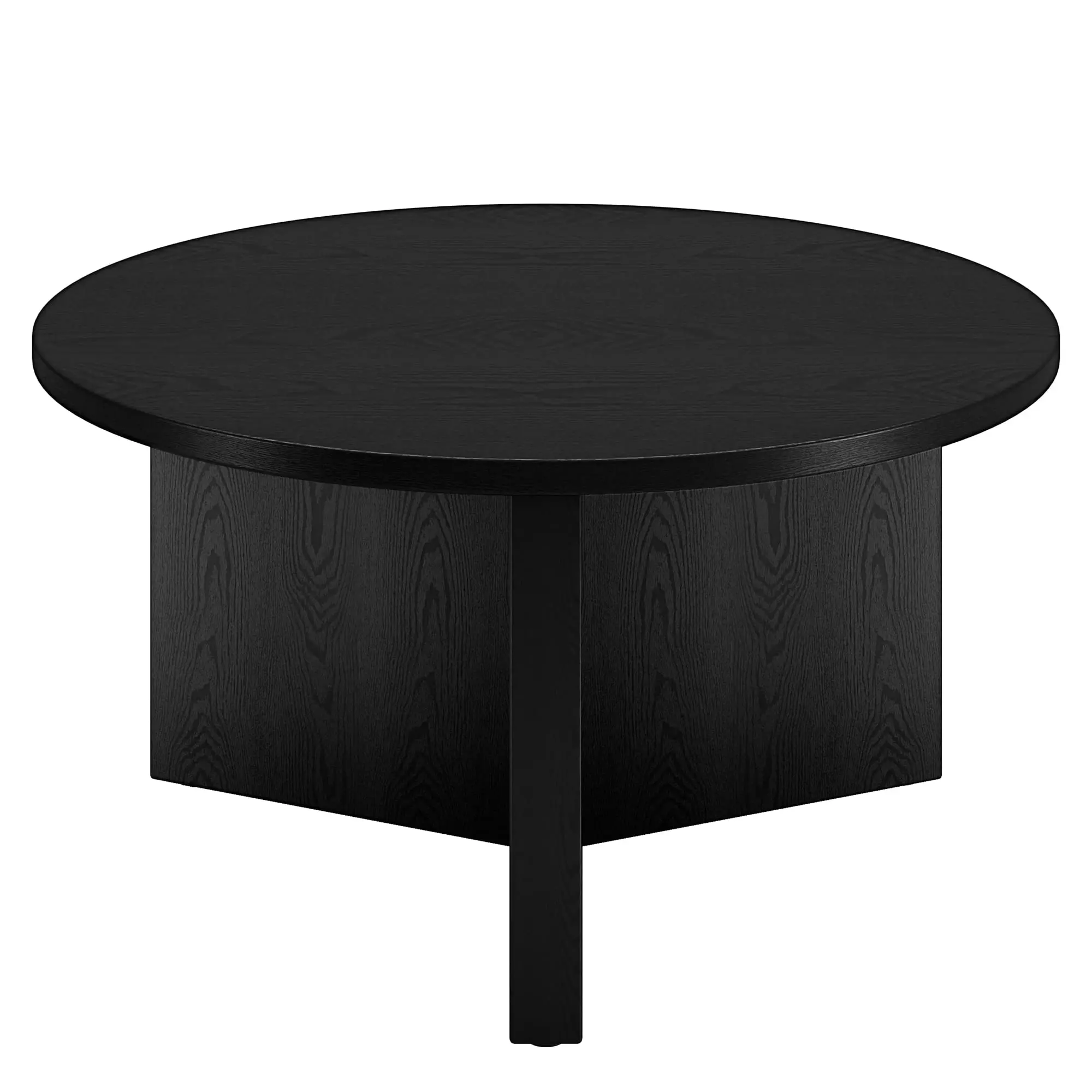 Henn&Hart 32" Round Wood Pedestal Coffee Table for Living Room, Family Room, Office, or Apartment, Black Grain Black Grain 32'' Round Coffee Table